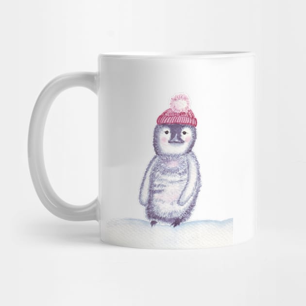 Cute little penguin in a red pompom hat by Wolshebnaja